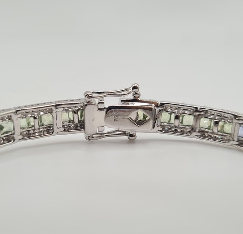 Bracelet or blanc 18 carats serti de diamants et saphir multi-couleur - Picture 9 of 10