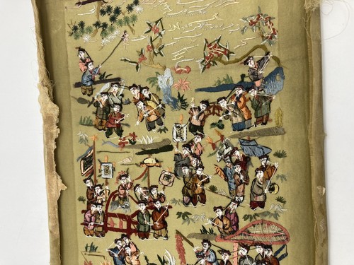 Vintage ~21" x ~9" Un-Framed Chinese Silk Embroidery "100 Children Playing" - Picture 9 of 13