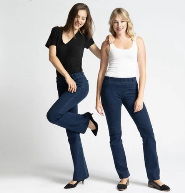 Betabrand Yoga Denim Classic Bootcut Pants in Dark Indigo XS Short