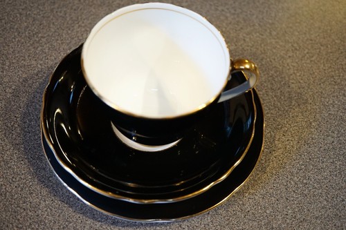 Vintage ADDERLEY Tea/Coffee Trio Black Harlequin C1930s-1960s - Picture 3 of 18