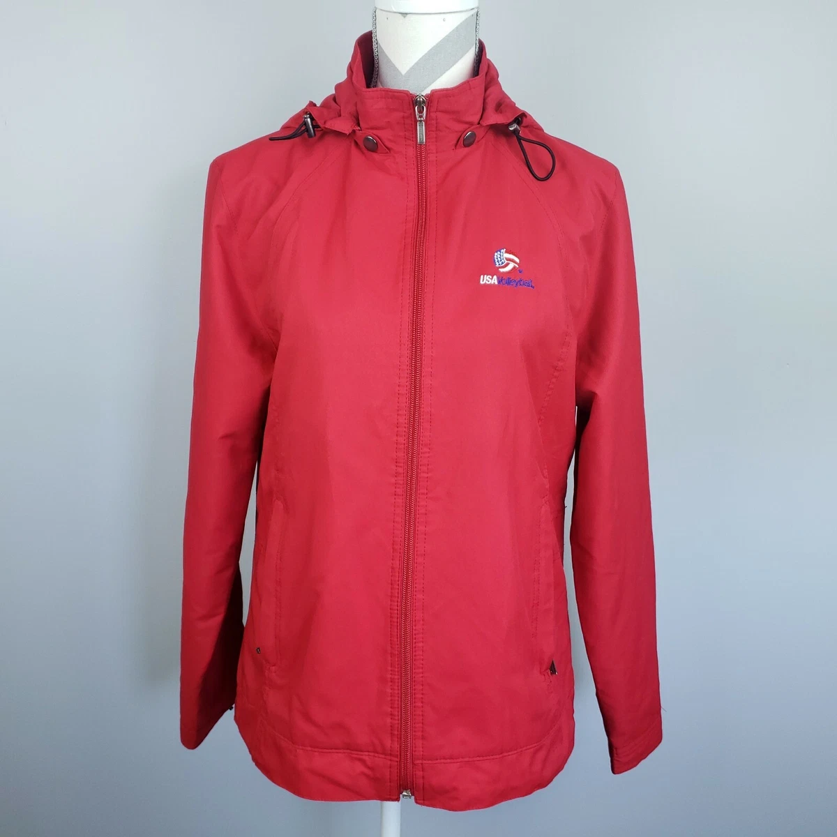 Port Authority Jacket Womens M Red Lightweight Coat Removable Hood
