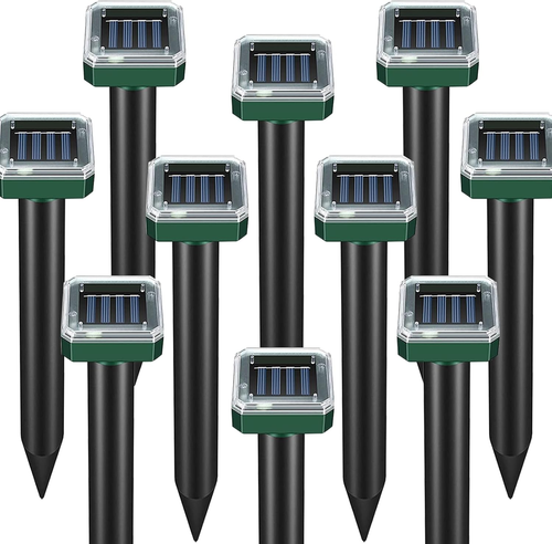 Mole Repellent 10-Pack, Solar Powered Ultrasonic Animal Repeller Waterproof for