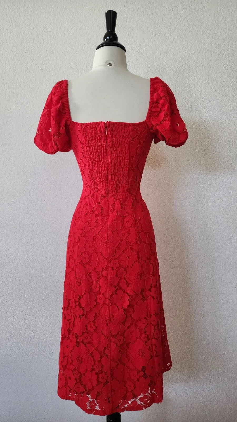 Abito midi Anthropologie nuovo taglia small rosso pizzo floreale Bridgerton San Valentino