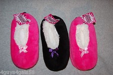Girls 3 PAIR LOT SOCK SLIPPERS Booties SHERPA LINED Solid PINK  BLACK Sz M-L