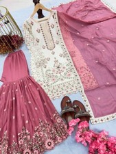 LAUNCHING FAUX GEORGETTE PALAZZO SUIT WITH PINK DUPATTA FOR WEDDING