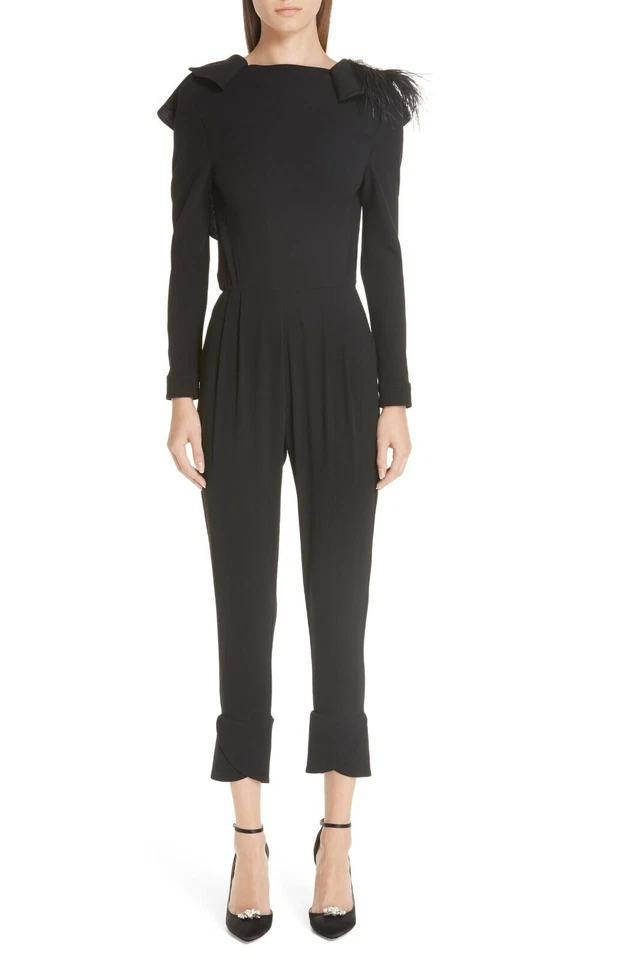 Mono de lana JOHANNA ORTIZ negro con volantes espalda abierta 6 EE. UU. (SIN PLUMAS) 🖤 Foto 3 de 4