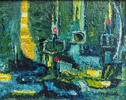 Vintage MCM Abstract Oil Painting Seder Judaism Mid Century Modern Art Monitz