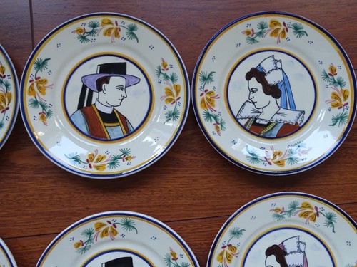 DE COLECCIÓN DOCE INCREÍBLES PLATOS DE PAN PEQUEÑOS DE CERÁMICA HB QUIMPER FRANCIA - Imagen 3 de 13