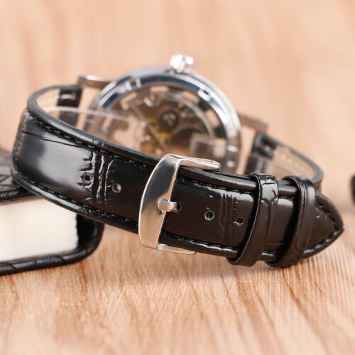 WINNER Men's Skeleton Watch Mechanical Hand Winding Luxury Leather Wristwatches - Picture 10 of 12