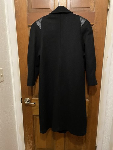 Vintage Worthington Black Wool Blend Pleated Leather Petite 8 Trench Coat - Picture 7 of 7