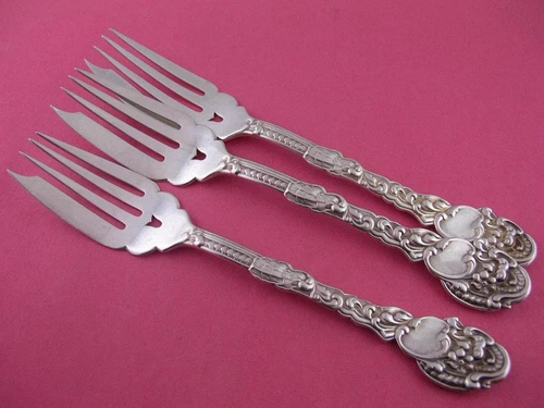 3 Sterling GORHAM Pastry Forks MARIE ANTOINETTE 1890 ~no mono