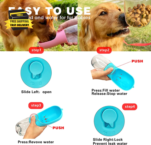 Dog Water Bottle,Portable Pet Water Bottle with Food Container,Outdoor Portable - Picture 4 of 7