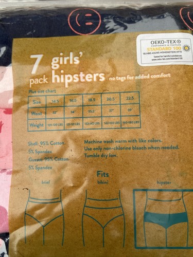 NWT There Abouts Girl's Hipster Panties 7pack Smiley Faces / Stripes Size 18.5 - Picture 3 of 3