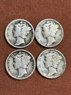 1924,25,26,27 (4 PIECE LOT) Mercury Silver Dimes FREE SHIPPING