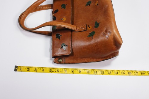 Patricia Nash Brown Leather Shoulder Handbag Purse Color Applique Patches - Picture 9 of 10