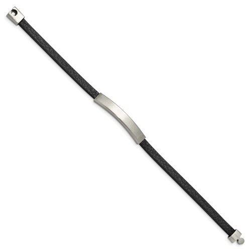 Brazalete de identificación de acero inoxidable cepillado con textura de cuero PU negro de 8,25 pulgadas 8,25 pulgadas - Imagen 2 de 3