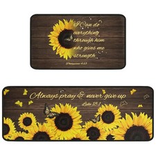 Sunflower Kitchen Rugs Sets of 2 Non Slip Washable Summer Farmhouse Kitchen M...