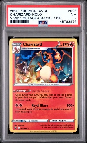 2020 POKEMON SWORD & SHIELD VIVID VOLTAGE CRACKED ICE #025 CHARIZARD-HOLO PSA 7
