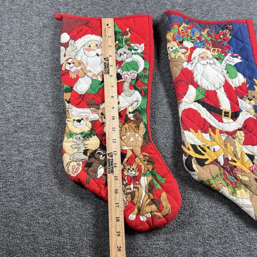 Vintage GESTEPPTE WEIHNACHTSSTRÜMPFE 18" Feiertag Weihnachtsmann und viele Tiere! (2) - Bild 3 von 6