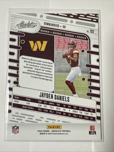 2024 Panini Absolute - Rookies #102 Jayden Daniels (RC) - Picture 2 of 2