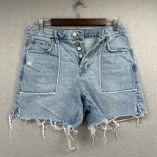 PacSun Denim Shorts Womens 28 Blue High Rise Relaxed Cut Off Frayed Hem Summer