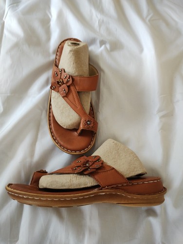 Nobel braune Leder Anti Stress Zehenstegsandalen Größe 7