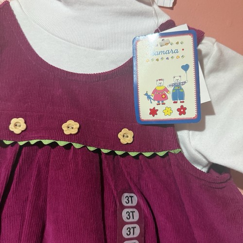 Vintage Samara Kleinkind Mädchen Kleid 3T Lila mit Weiß Langarmshirt Neu - Bild 4 von 7