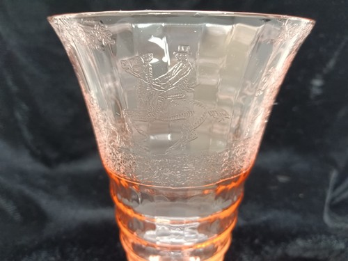 Cambridge Imperial Hunt Scene Etched Pink Glass Cordial Goblets 9oz.- Rare - Picture 8 of 13