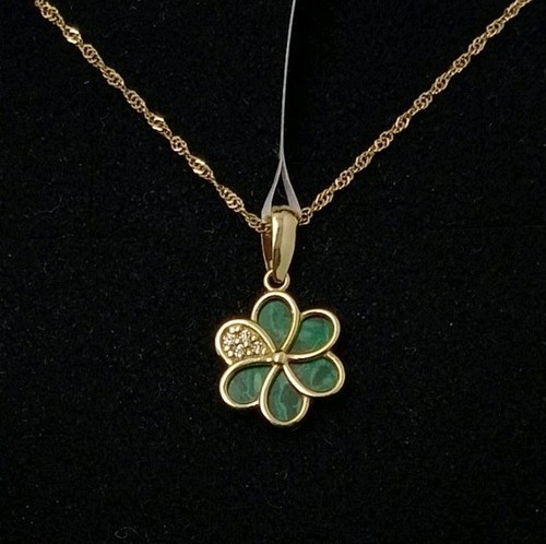 Colgante Y Cadena oro 18k 750 Mls. Flor Con Malaquita. 13 MM. - Imagen 1 de 6