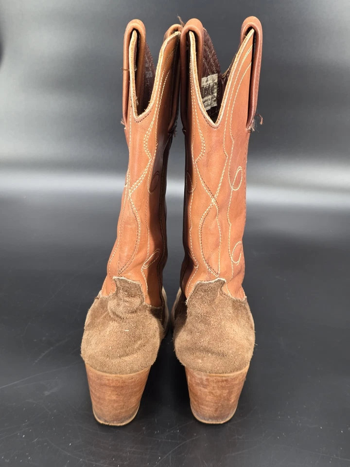 Botas de Vaquero del Oeste De Colección Años 70 DEXTER Cuero Marrón Tacón Madera EE. UU. 7,5 M Foto 4 de 4
