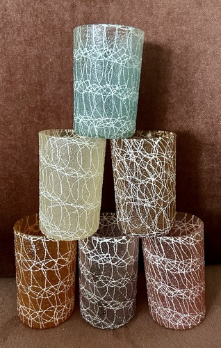 1950’s Retro Colour Craft Glass Spaghetti String 6oz. Juice Glasses - Set of 6 - Picture 2 of 5