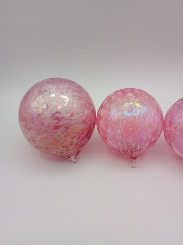 Set Of 4 Pink Blown Art Glass Christmas Ornament Handmade Decoration - Picture 12 of 19