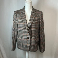 Zara Woman Houndstooth Blazer XL Black Beige Rust Business Casual Career Coat
