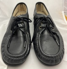 Ladies SAS Soft Step Shoes Handsewn Navy Blue Leather Lace Up 7 N Made In USA