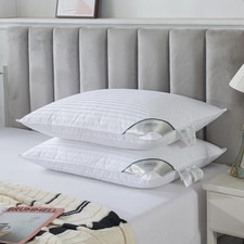 Luxury Goose Down Pillows Set of 2, Soft Cotton Queen Size, Medium Firm