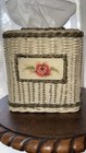 VTG Woven Wicker Rattan Tissue Box Cover Floral Bathroom Bohemian Shabby Chic