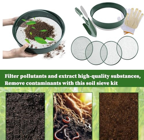 Soil Sieve Sifter Set with Shovel Gloves, Garden Sieve Set with 4 - Picture 8 of 8