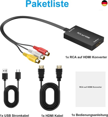 uhddadi RCA auf HDMI Konverter, 1080P Composite CVBS AV zu HDMI Video Audio - Bild 7 von 7