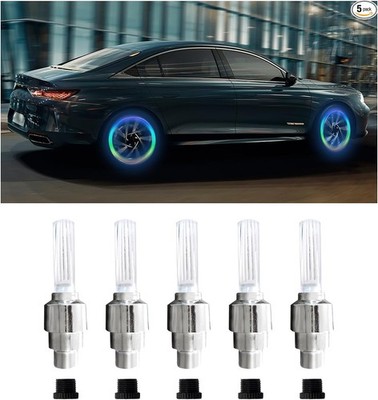 5-Pack Waterproof LED Tire Valve Cap Lights, Battery-Powered C Color: Colorful