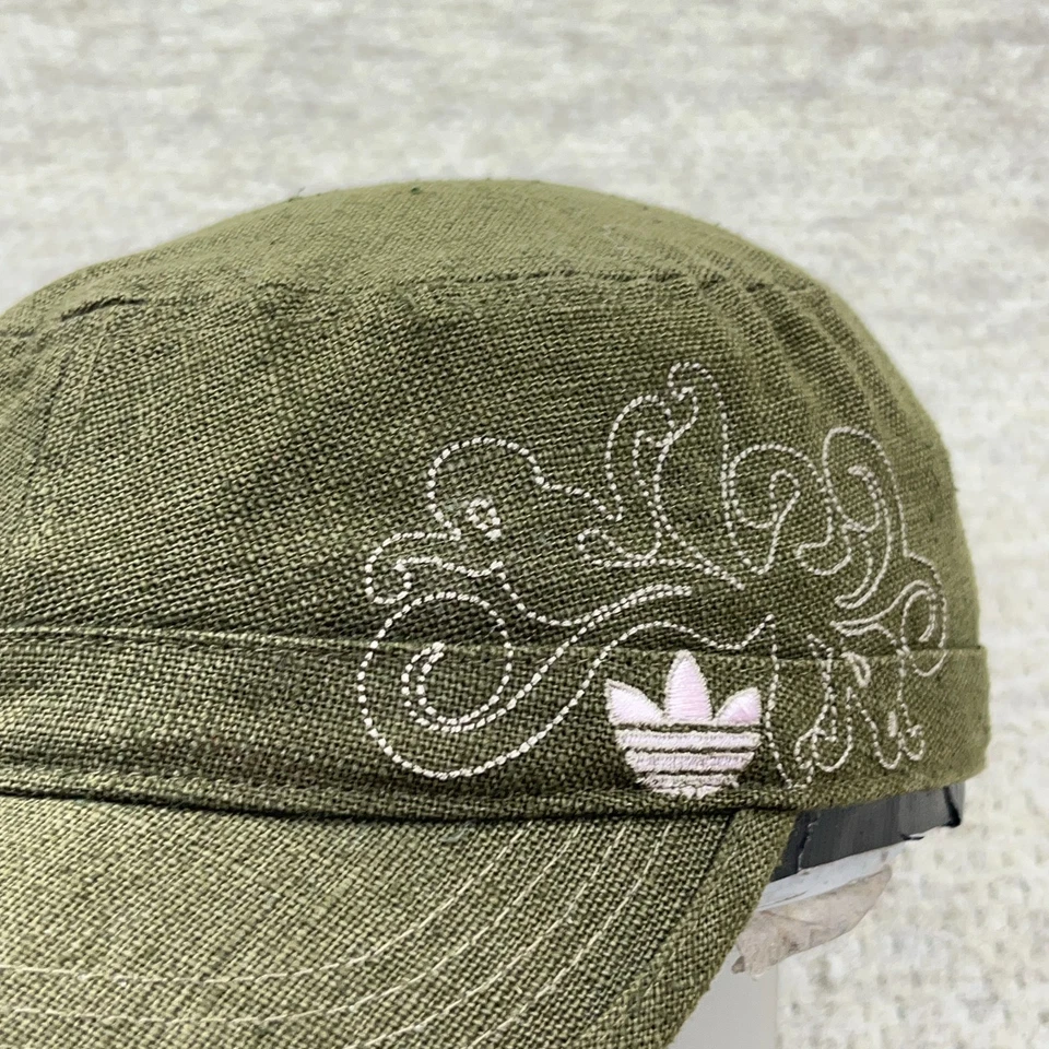De colección Y2K Adidas Sombrero Gorra Correa Trasera Verde Oliva Lino Trifolio Mujeres Damas Foto 2 de 4