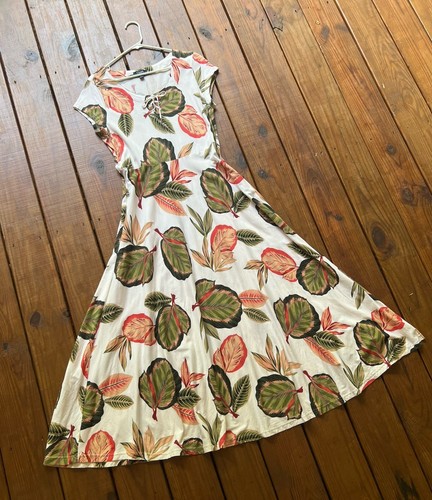 Chaps women's XL white green tropical leaf print corset short sleeve maxi dress - Picture 2 of 19