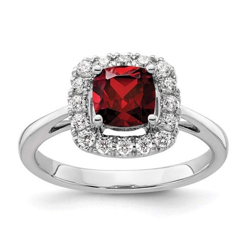 14k White Gold 6mm Cushion Gemstone and Diamond Halo Rings - 第 6/18 張圖片