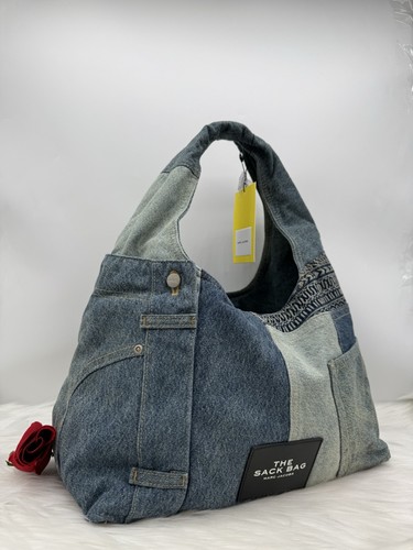 AUTÉNTICO NUEVO CON ETIQUETAS Marc Jacobs The Sack Bolso Hobo de Hombro Grande de Algodón Denim Deconstruido - Imagen 6 de 23