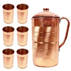 Copper Water Jug Pitcher With Glass Drinkware Silver Touch Finish Health Benefit