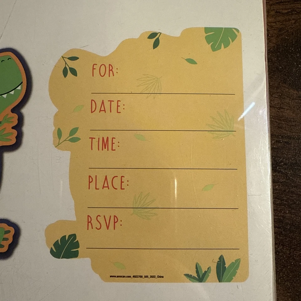 New 8 pack of dinosaur “let’s party”invitations and envelopes - Image 4 of 4