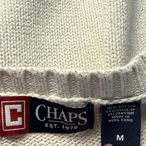 Chaps Off White 100% Cotton Crew Neck Long Sleeve Pullover Sweater Men's Medium - Picture 3 of 4