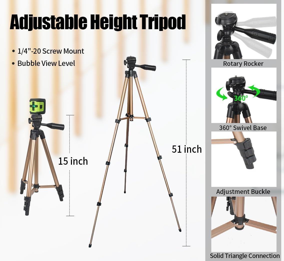 Cross Line Laser Level with Tripod, 100Ft Self-Leveling Green Cross Line Laser L