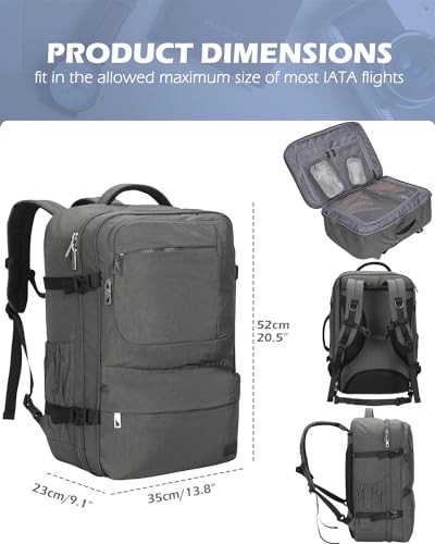 44L Handgepäck Rucksack Airline Rucksack mit Würfel grau mit 3 Stück Packwürfel - Bild 2 von 7