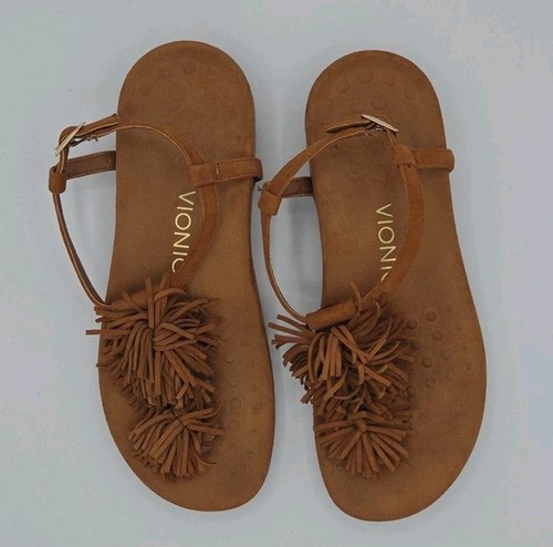 Sandali donna Vionic Sosha scamosciati frange boho cinturino a T taglia 7 M ortopedici EU TG 38 - Foto 5 di 9