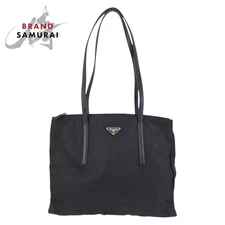 PRADA Tessuto Triangle Logo Plate Black Silver Hardware Nylon Shoulder Bag Tote